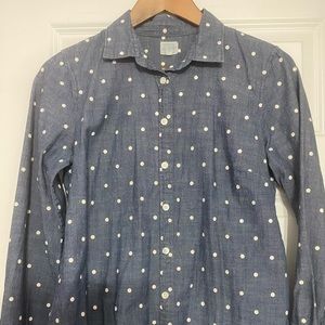 J. Crew chambray/denim polka dot button up shirt